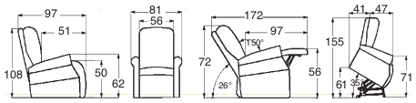 Fauteuil releveur massant PAMPLONA : Mousse à mémoire de forme ~ Dimensions Fauteuil releveur massant PAMPLONA : Mousse à mémoire de forme ~ Dimensions